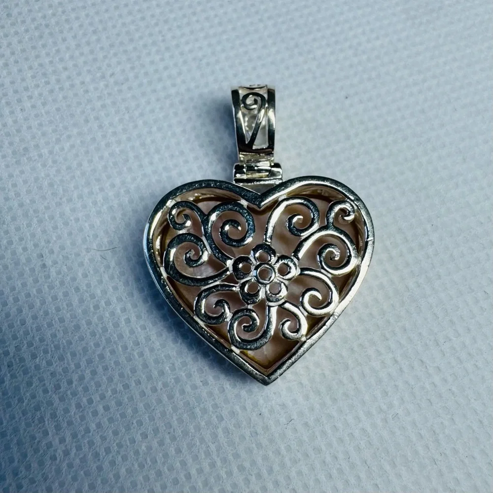 Vintage 925 Sterling Silver Pearl Heart Pendant